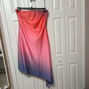 Gradient Pink and Blue Women's strapless silk dress size XL NWT